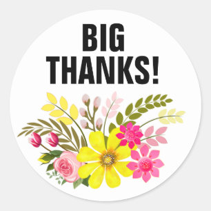 Sticker Rond Vintage Folklore Floral Merci aqua blanc