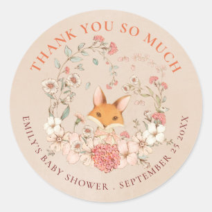 Sticker Rond Vintage Fox Florals Merci Peach Baby shower