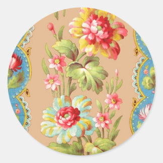 Sticker Rond Vintage Français Floral Textile Motif