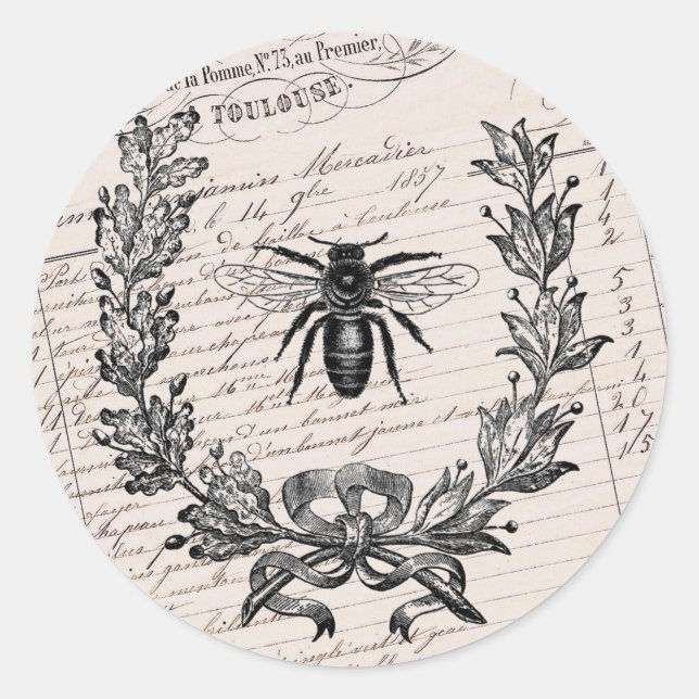 Sticker Rond Vintage French Chic Honey Bee (Devant)