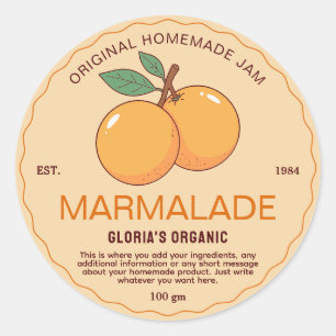 Sticker Rond Vintage Fruit Marmalade Jam Produit maison