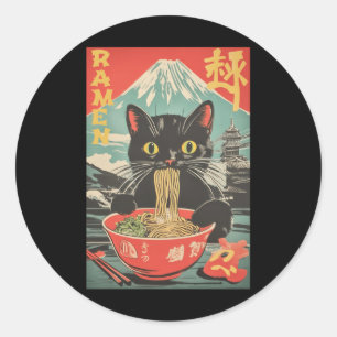 Sticker Rond Vintage Funny Chat Ramen Anime Chat Japonais Graph