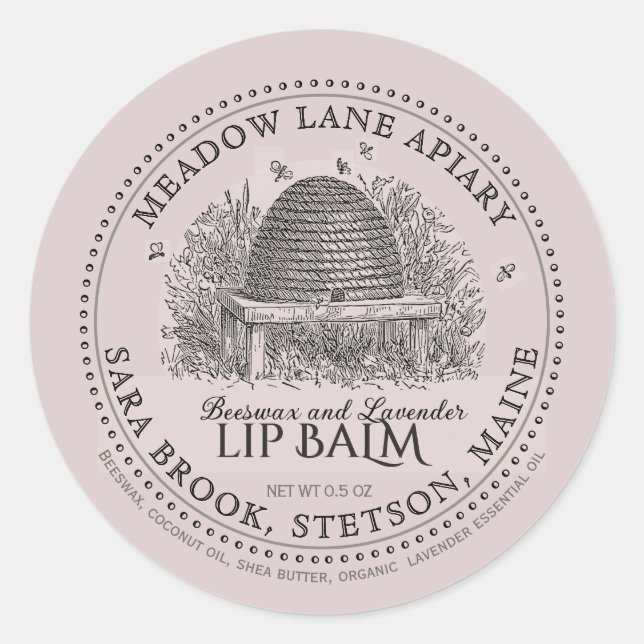 Sticker Rond Vintage Garden Skep Beeswax Lip Balm (Devant)