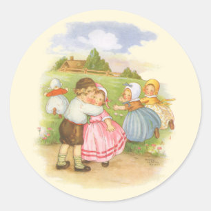 Sticker Rond Vintage Georgie Porgie Mère Goose Nursery Rhymes