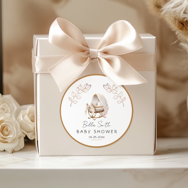 Sticker Rond Vintage Gold Cradle Baby Shower (Créateur téléchargé)