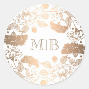 Sticker Rond Vintage Gold Floral Wreath Mariage élégant