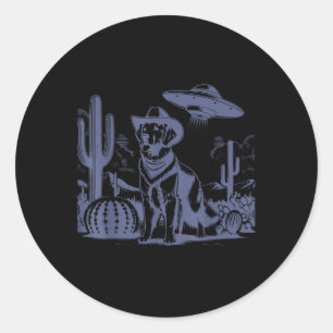 Sticker Rond Vintage Golden Retriever Ufo 90s Retro Western Cow