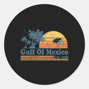 Sticker Rond Vintage Golfe Du Mexique Est 1550 Retro Beach Suns
