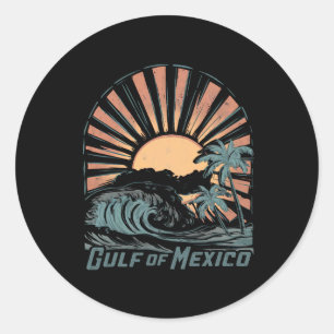 Sticker Rond Vintage Golfe Du Mexique Plage Palms Vacances Été