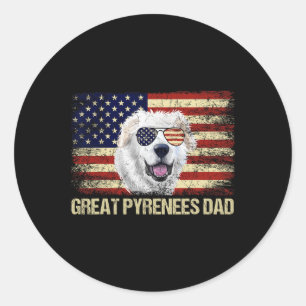 Sticker Rond Vintage Grand Pyrénées Papa Américain Drapeau Usa