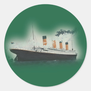 Sticker Rond Vintage Green Titanic Ship Noël