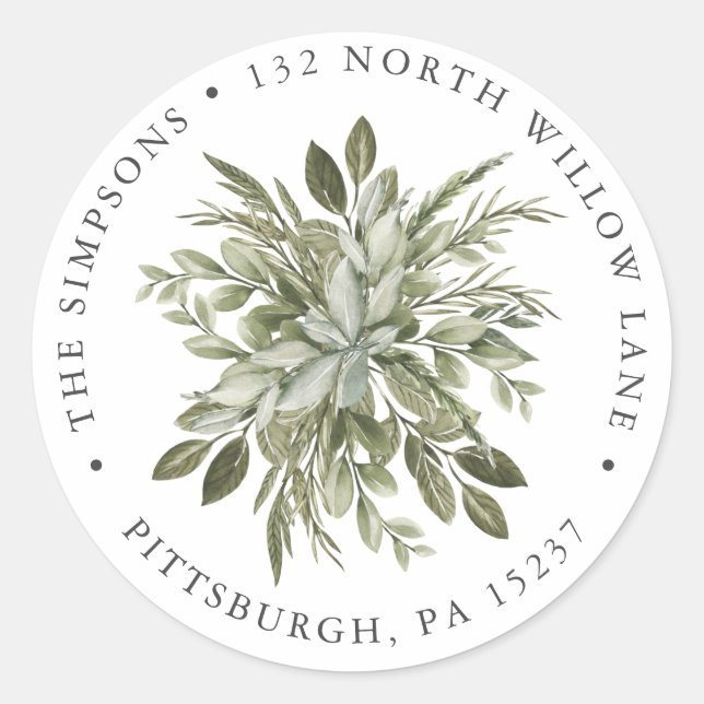 Sticker Rond Vintage Greenery Adresse de retour (Devant)