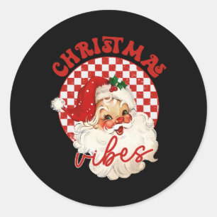 Sticker Rond Vintage Groovy Père Noël Ambiance de Noël Enfants 