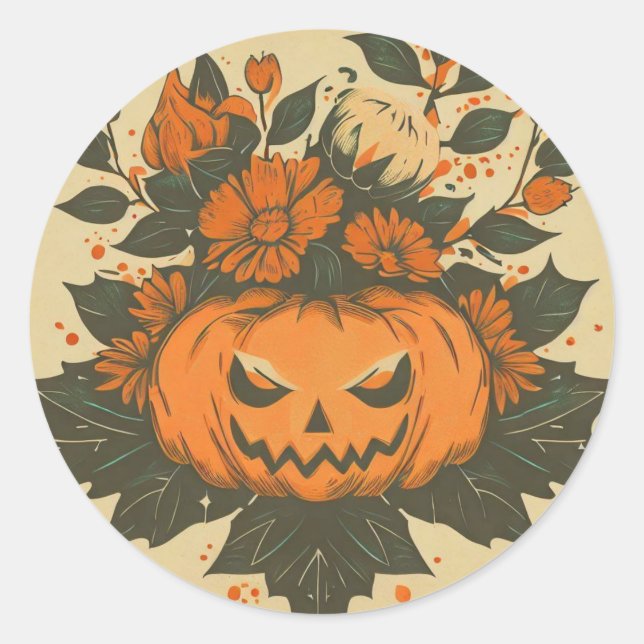 Sticker Rond Vintage/Halloween/Automne/citrouille (Devant)