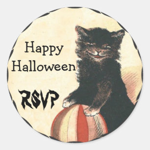 Sticker Rond Vintage HALLOWEEN Black Cat RSVP