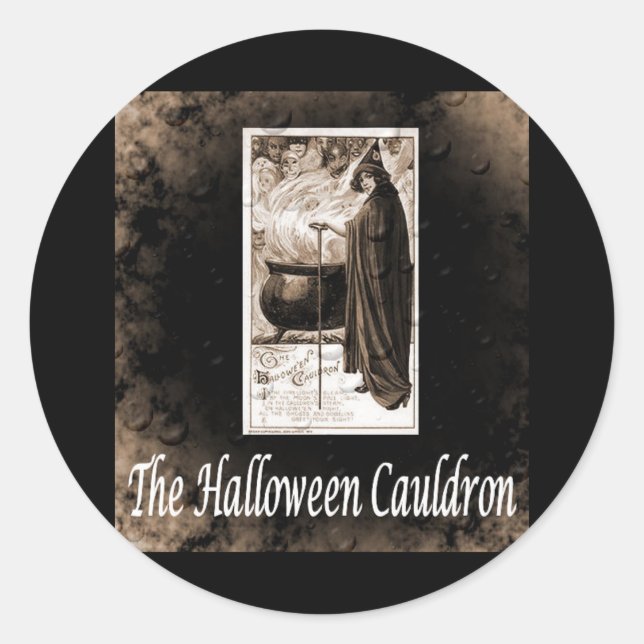 Sticker Rond Vintage Halloween Cauldron B&W (Devant)