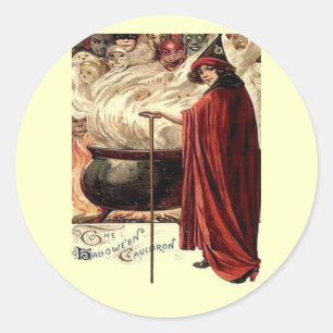 Sticker Rond Vintage Halloween Cauldron Magie