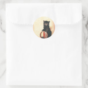 Sticker Rond Vintage HALLOWEEN Chat noir