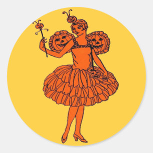 Sticker Rond Vintage Halloween Citrouille Fairy