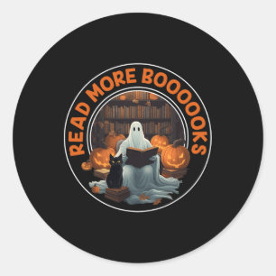 Sticker Rond Vintage Halloween Ghost Lire plus Livres Black Cat
