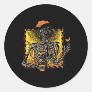 Sticker Rond Vintage Halloween Squelette Citrouille Épice Latte