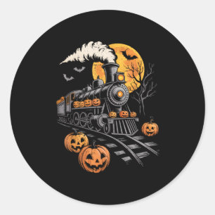 Sticker Rond Vintage Halloween Train Jack-o'-lantern Citrouille