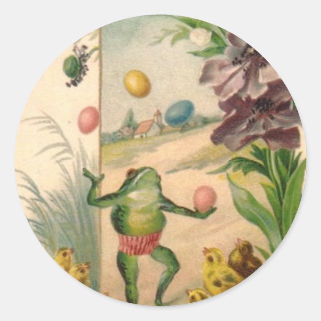 STICKER ROND VINTAGE HAPPY EASTER FROG (Devant)