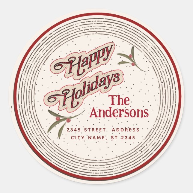 Sticker Rond Vintage Happy Holidays sainte botanique (Devant)