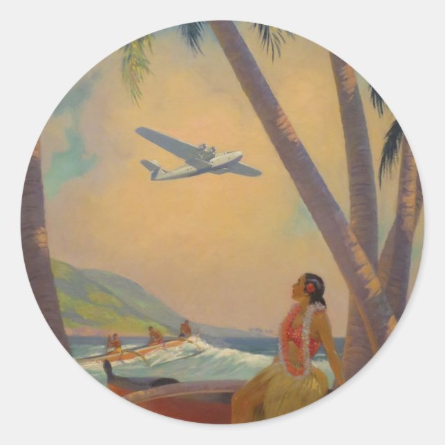 Sticker Rond Vintage Hawaiian Travel (Devant)