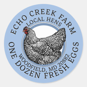Sticker Rond VINTAGE HEN FARINE OEUF FRAIS Bleu et blanc