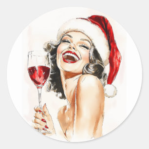 Sticker Rond Vintage Holiday Cheer en Aquarelle
