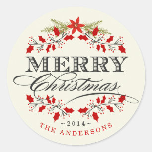 Sticker Rond Vintage Holly Wreath
