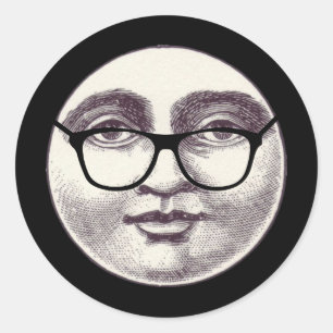Sticker Rond Vintage homme dans la lune plein visage lunettes n