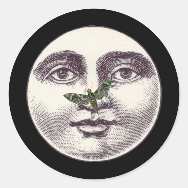 Sticker Rond Vintage homme dans la lune plein visage nez papill (Devant)
