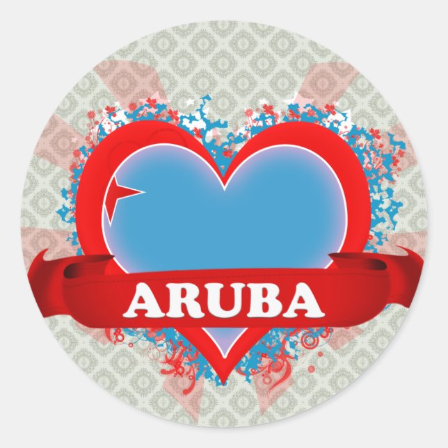 Sticker Rond Vintage I Love Aruba (Devant)