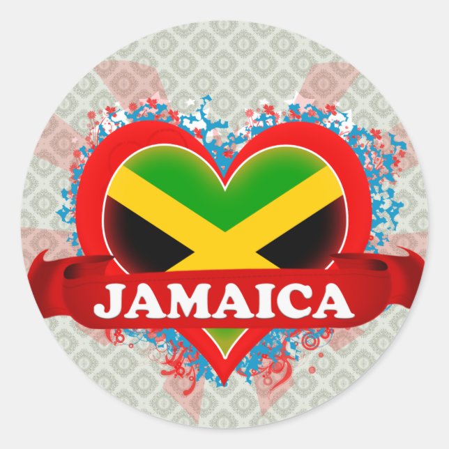 Sticker Rond Vintage I Love Jamaïque (Devant)