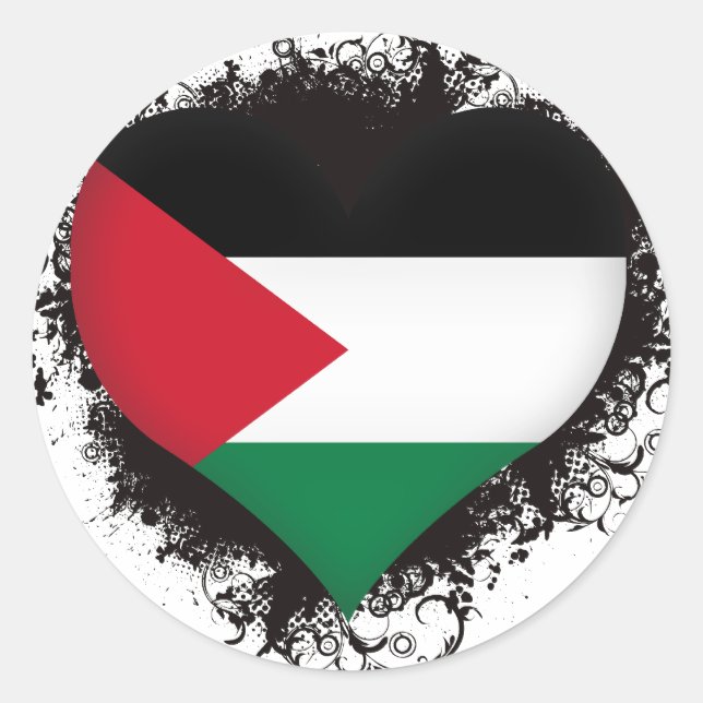 Sticker Rond Vintage I Love Palestine (Devant)