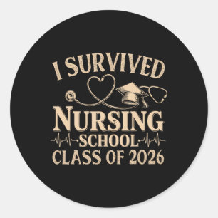Sticker Rond Vintage J'ai Survécu à l'École d'Infirmière Cl de