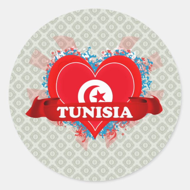 Sticker Rond Vintage J'aime la Tunisie (Devant)