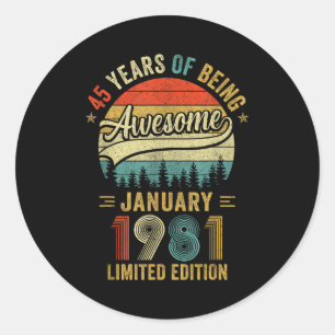 Sticker Rond Vintage janvier 1981 Ancien 45e anniversaire Homme