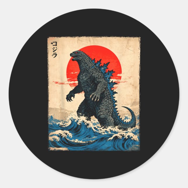 Sticker Rond Vintage Japanese Art Kaiju Monster  (Devant)