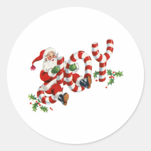 Sticker Rond Vintage Joie Père Noël Noël