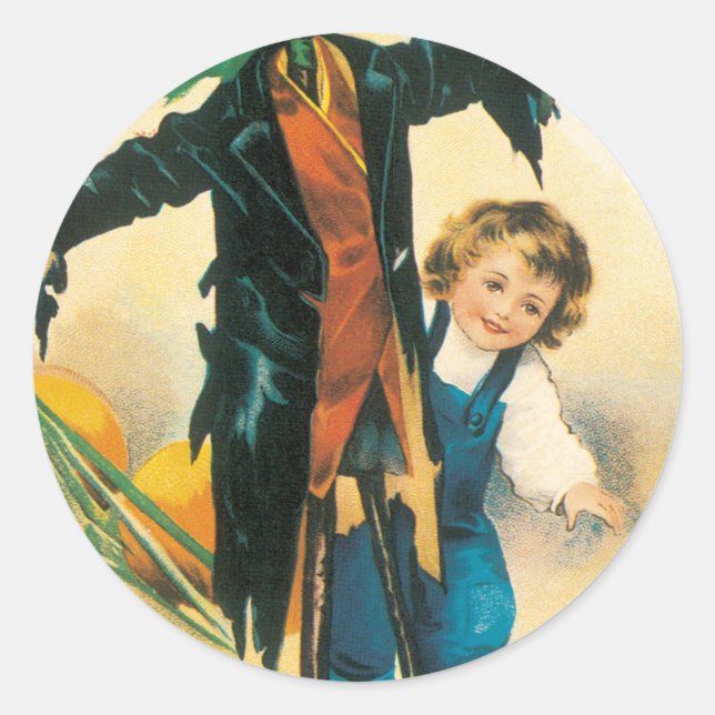 Sticker Rond Vintage Jolly Halloween Épouvantail Ellen Clapsadd (Devant)