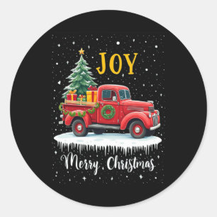 Sticker Rond Vintage Joyeux Camion rouge de Noël Vieux mode Ch