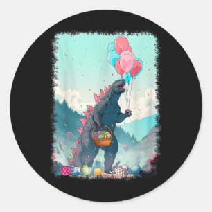 Sticker Rond Vintage Kaiju Chemise de Pâques Kaiju Art japonais