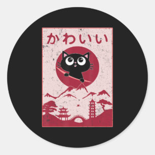 Sticker Rond Vintage Kawaii Cat Anime