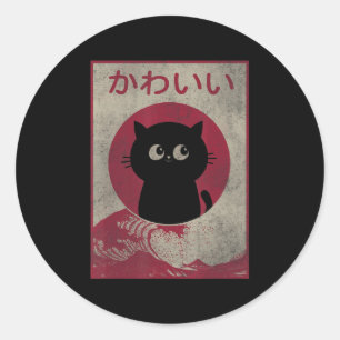 Sticker Rond Vintage Kawaii Chat Japonais Anime Noir Gift Girls