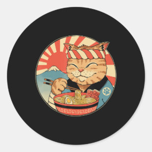 Sticker Rond Vintage Kawaii Ramen Chat Neko Anime Noodle japona