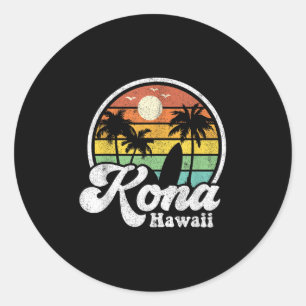 Sticker Rond Vintage Kona Beach Hawaii Surf Hawaiian Surf 70