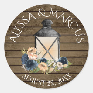 Sticker Rond Vintage lanterne et marine bleu rustique Mariage d